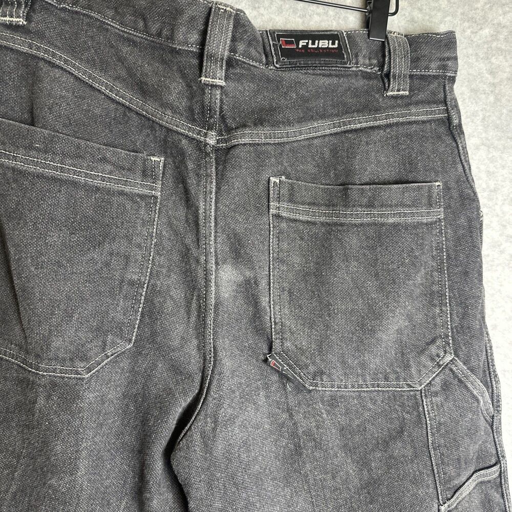 FUBU Black Denim Shorts - Mens Baggy Fit Jorts - Vintage 90s Streetwear Size 38 - Picture 7 of 7